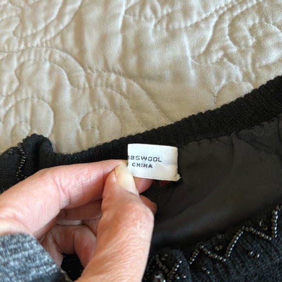Chung Kiu Vintage Black Beaded Lambswool Cardigan Sweater size 42 - Picture 8 of 13